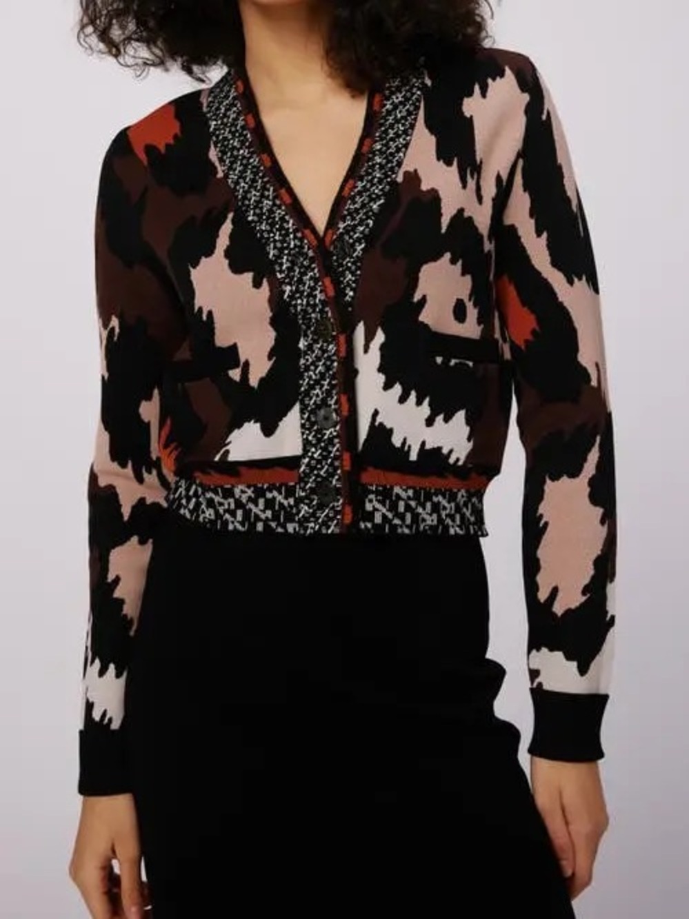 EUC Diane Von Furstenberg Midge Camoflouge Brown Cardigan Size S